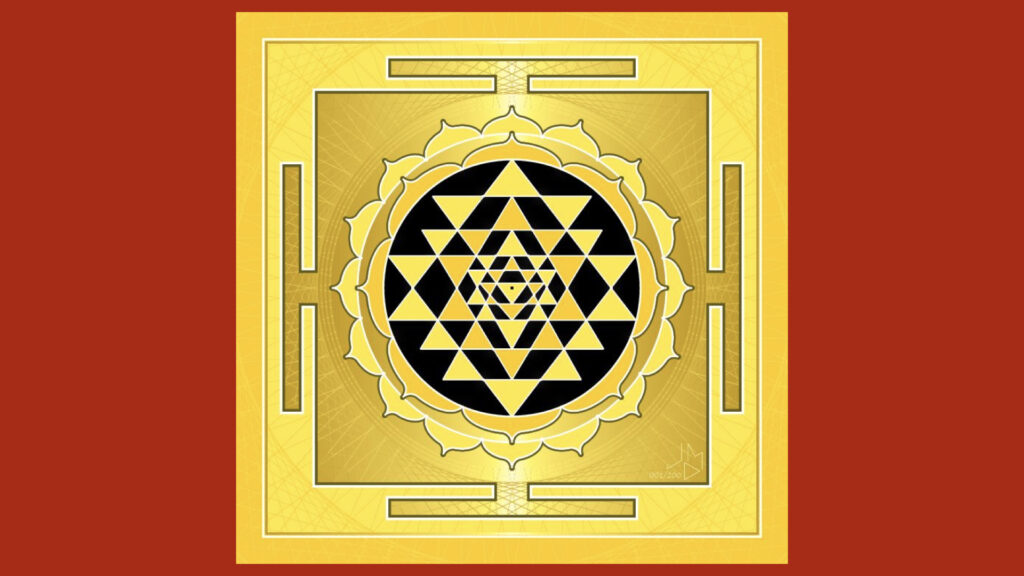 Sri Yantra golden - red background
